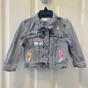 Mud Pie Denim Jean Jacket Ruffle Patches Girls Size Small 12-18 Months